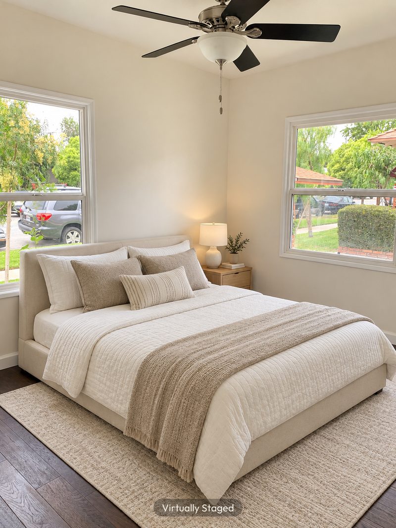 Bedroom, virtually staged