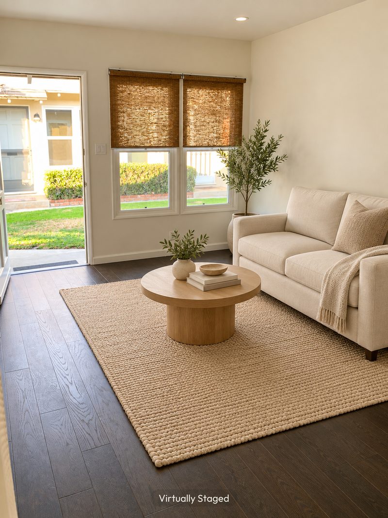 Living room, virtually staged