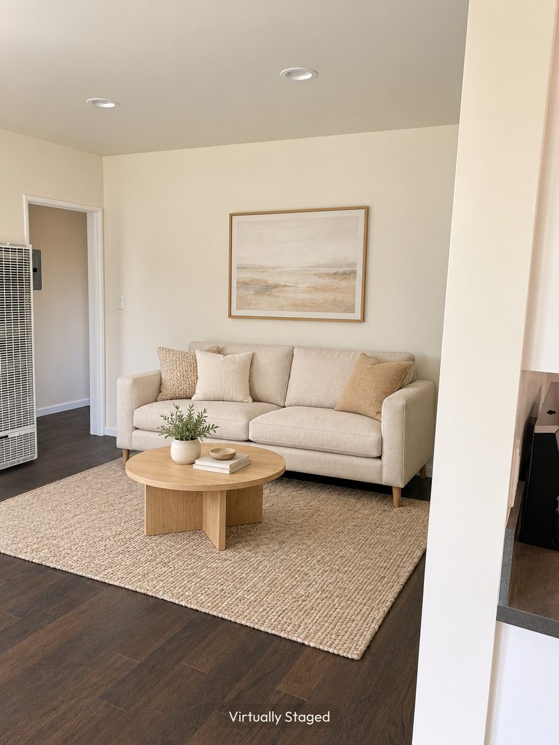 Living room, virtually staged