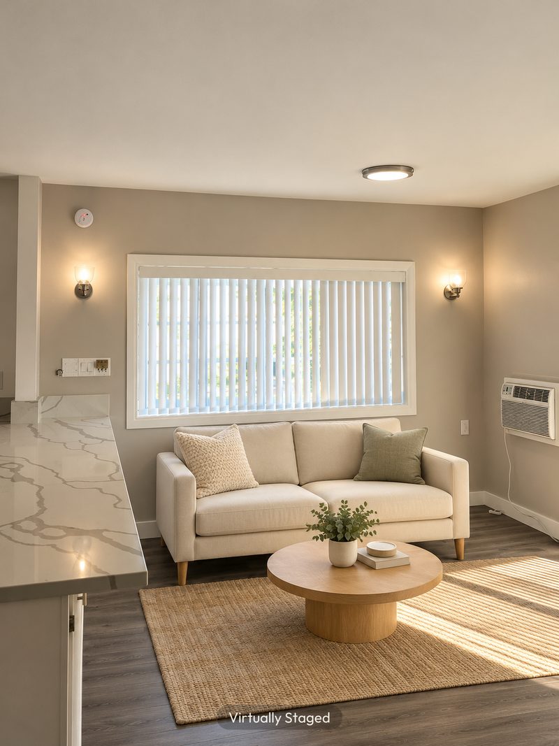 Living room, virtually staged